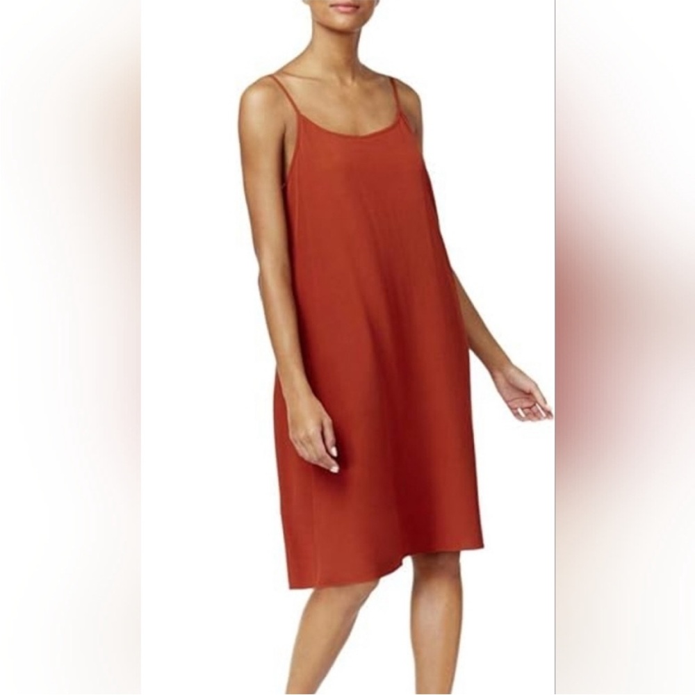 Eileen Fisher Sleeveless Tank Slip Dress Rust Orange Small
